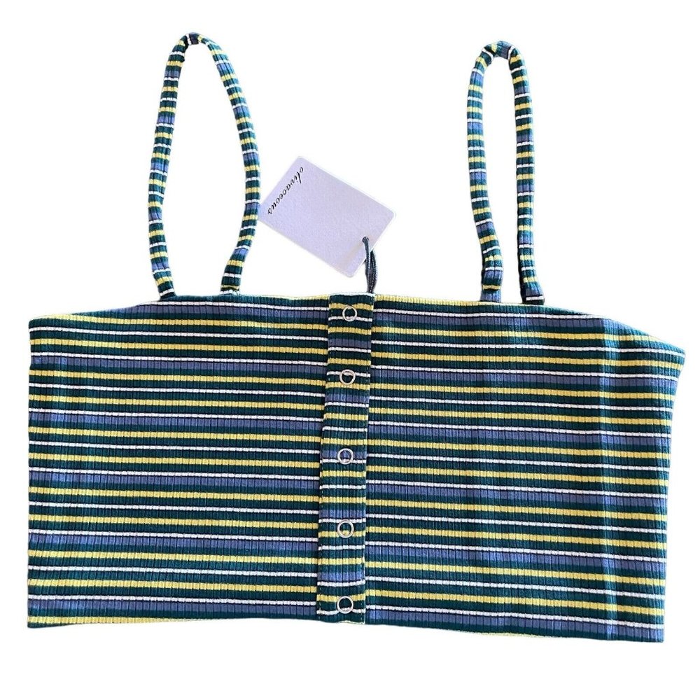 NWT Olivaceous Striped Ribbed Knit Crop Top in Green and Yellow Size Medium M